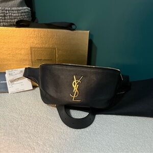 Yves Saint Laurent YSL CASSANDRE CLASSIC BELT BAG EMBOSSED LEATHER Black